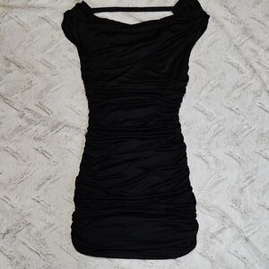 Express Black Ruched Mini Dress